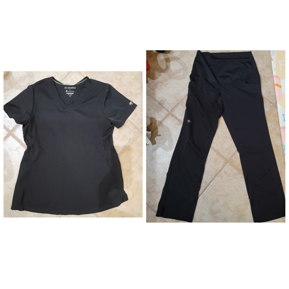 6 ITEMS -Matching Black Maternity Scrub Top And Pants - Price For All 6 Items